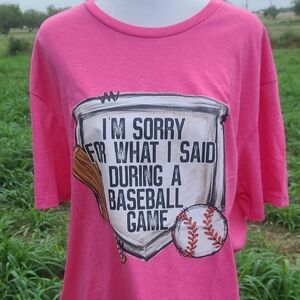 Gildan Pink Baseball Graphic Tee with Home Plate Design